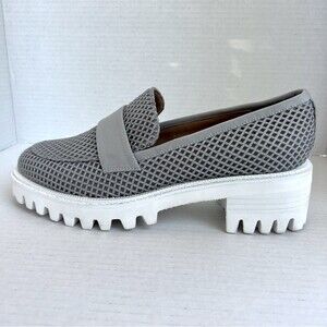 Aerosoles Ronnie Gray Mesh Fabric Preppy Loafers White Platform Soles Women 8